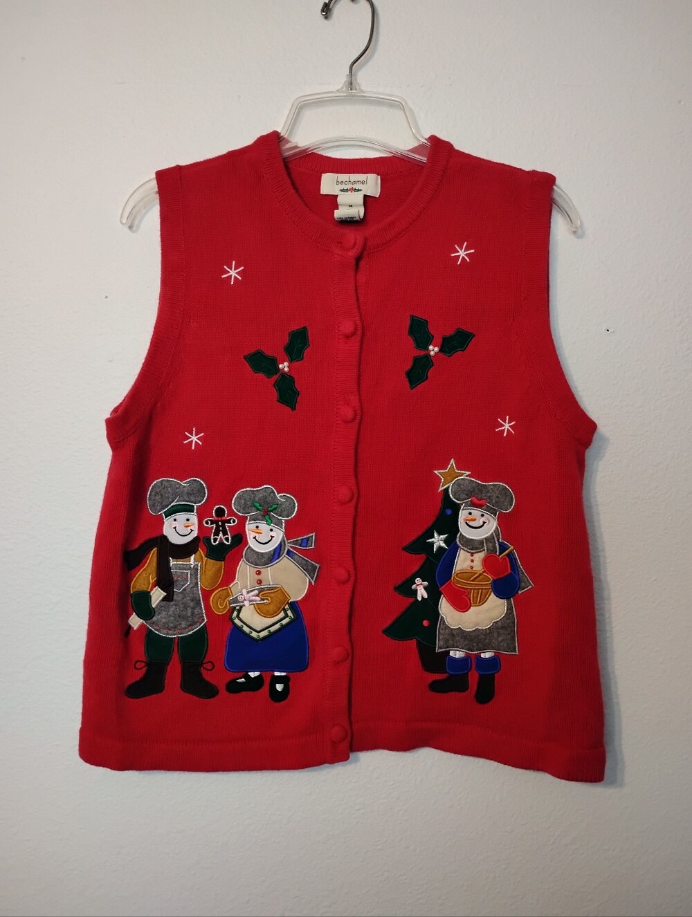 Bechamel Snowman Gingerbread Christmas Mistletoe Button Up Vest